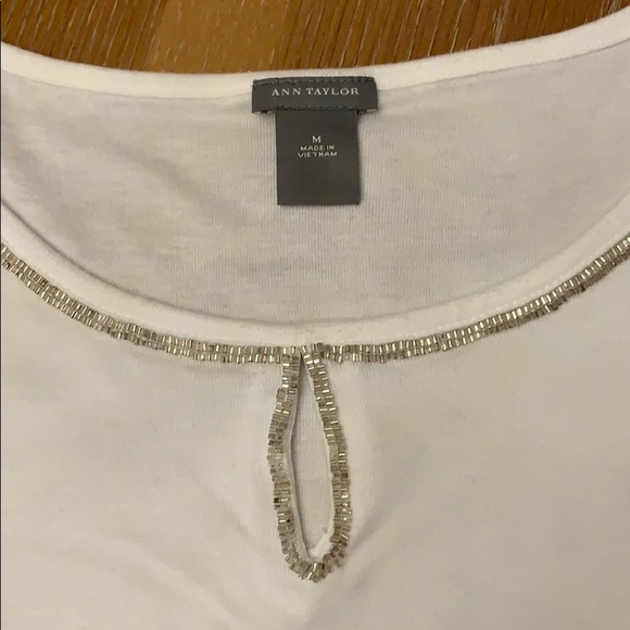 Ann Taylor white top with beaded neckline - Picture 2 of 2
